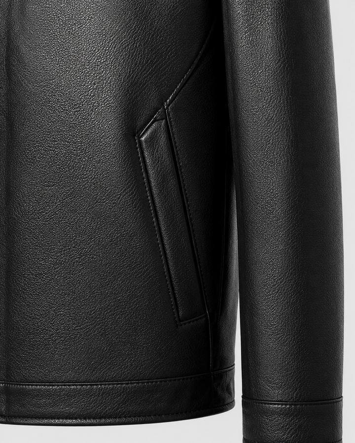 Kacob | Men's Faux Leather Collared Zip Jacket