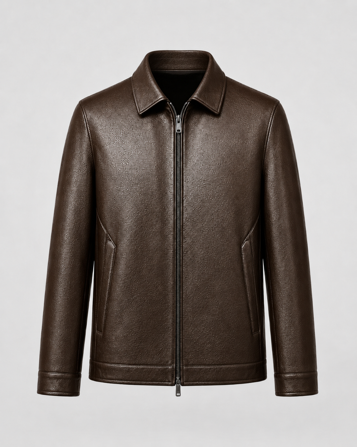 Kacob | Men's Faux Leather Collared Zip Jacket
