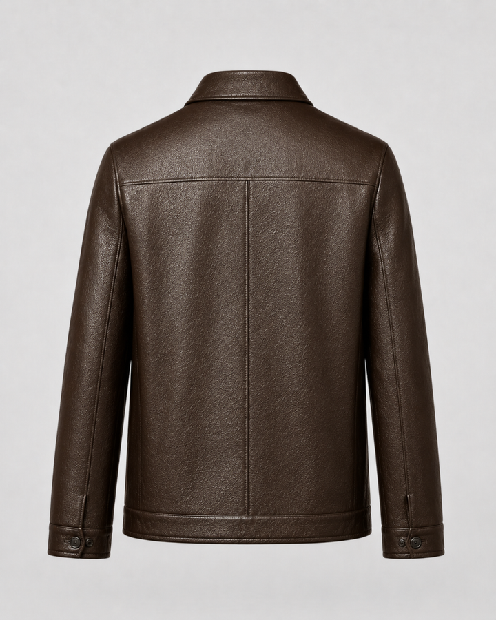 Kacob | Men's Faux Leather Collared Zip Jacket