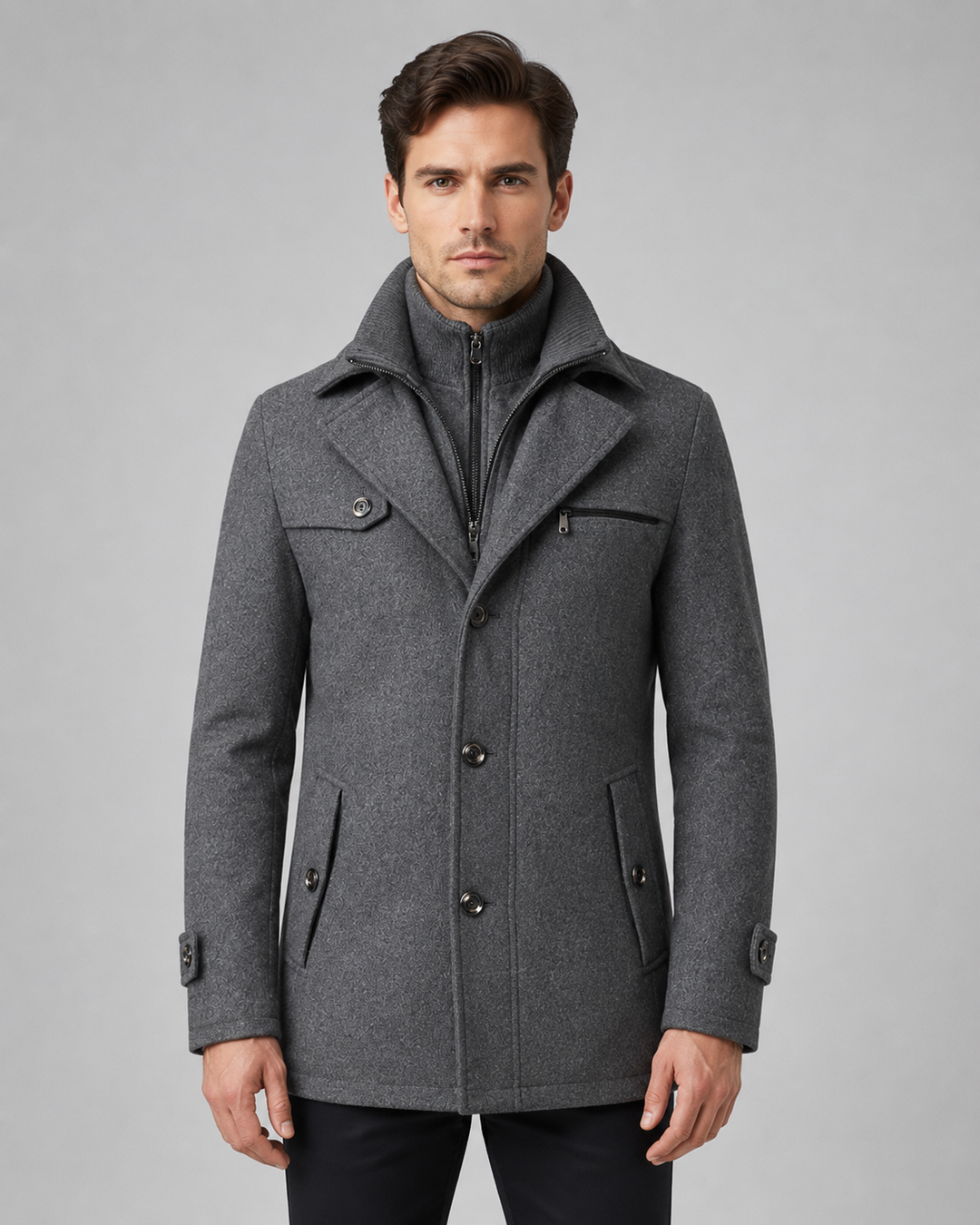 Kacob | Men's Funnel Neck Wool-Blend Coat