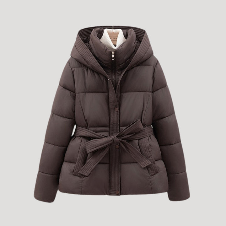 Kacob | Women's Belted Hooded Puffer Jacket with Layered Collar