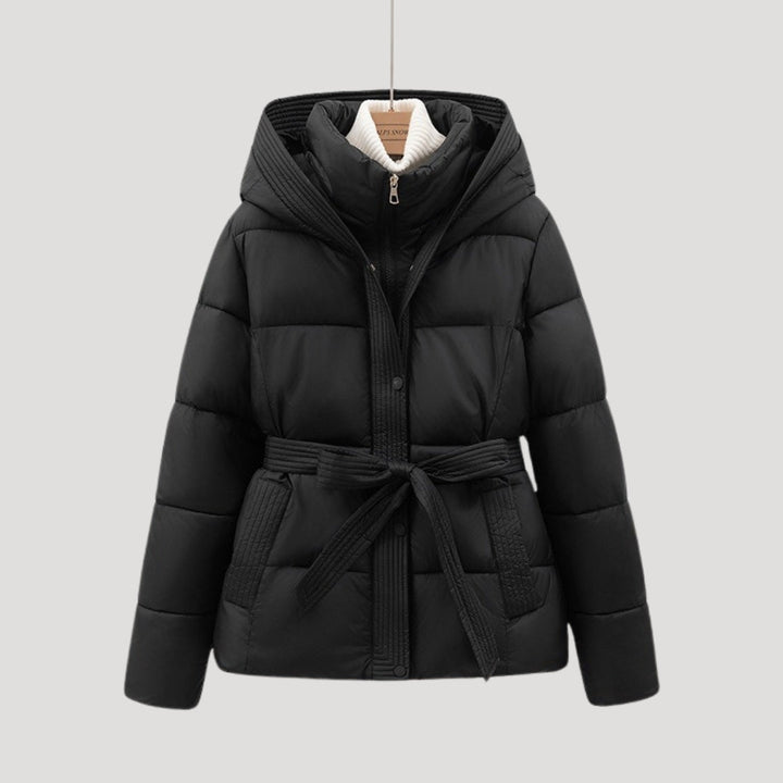 Kacob | Women's Belted Hooded Puffer Jacket with Layered Collar