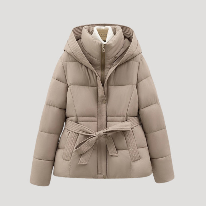 Kacob | Women's Belted Hooded Puffer Jacket with Layered Collar