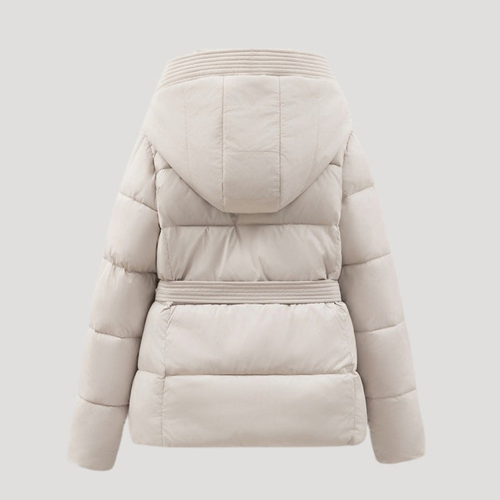 Kacob | Women's Belted Hooded Puffer Jacket with Layered Collar