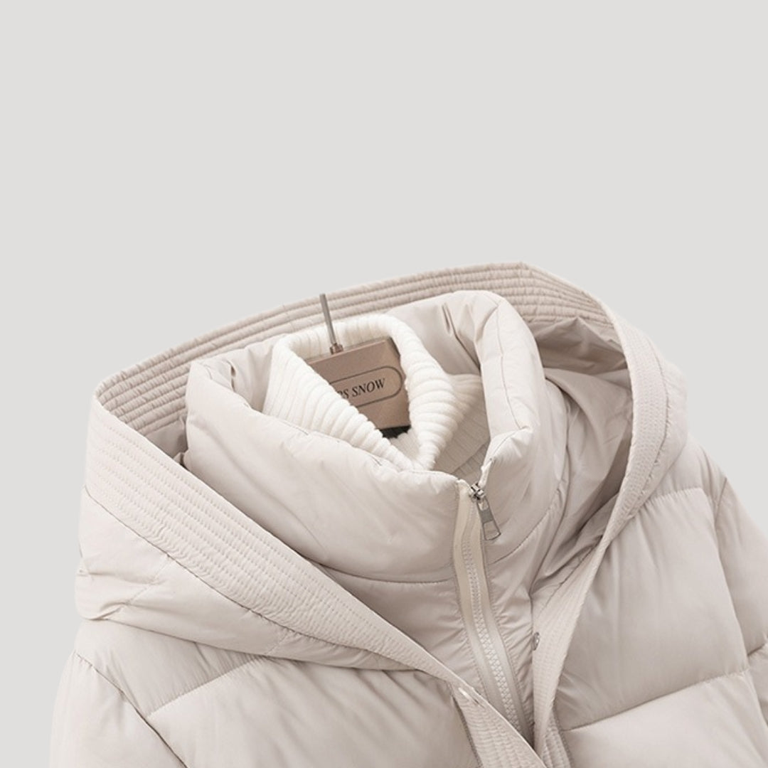 Kacob | Women's Belted Hooded Puffer Jacket with Layered Collar