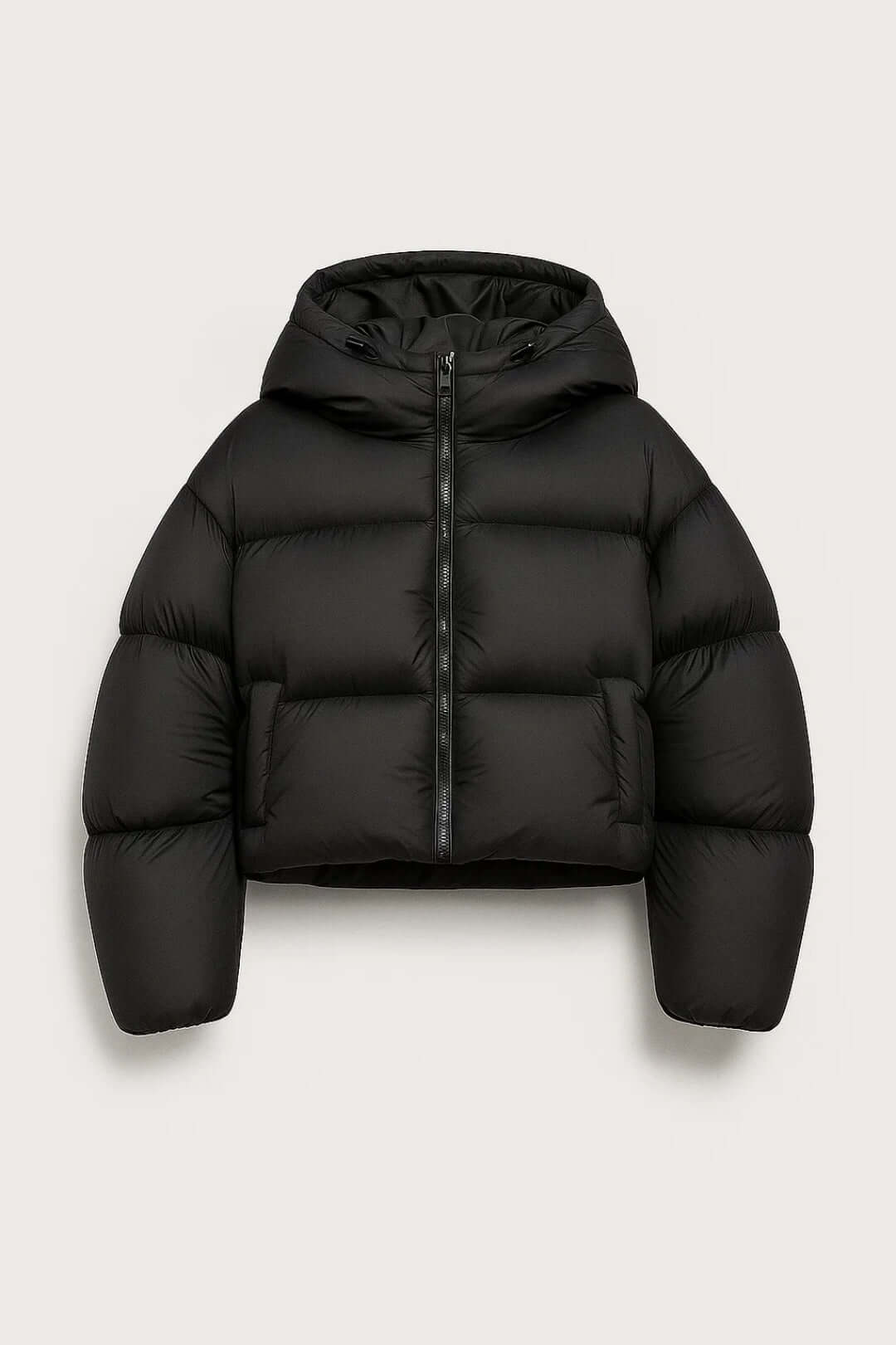 Kacob | Women's Black Cropped Hooded Puffer Jacket