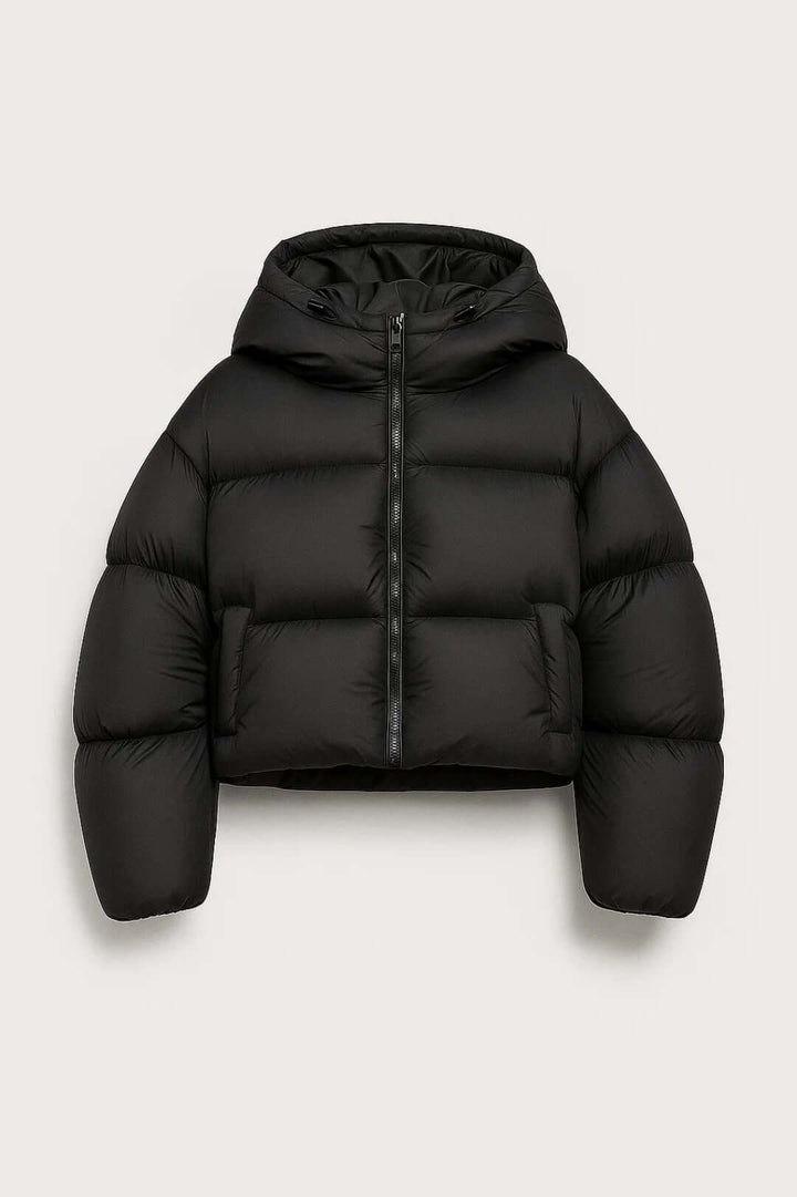 Kacob | Women's Black Cropped Hooded Puffer Jacket