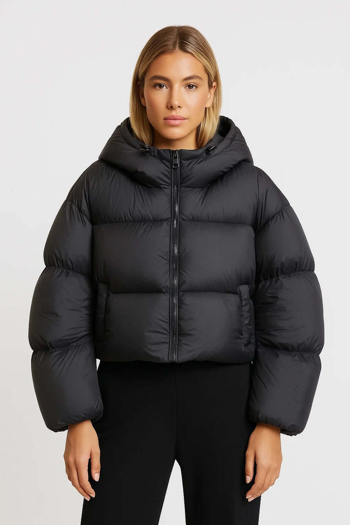 Kacob | Women's Black Cropped Hooded Puffer Jacket