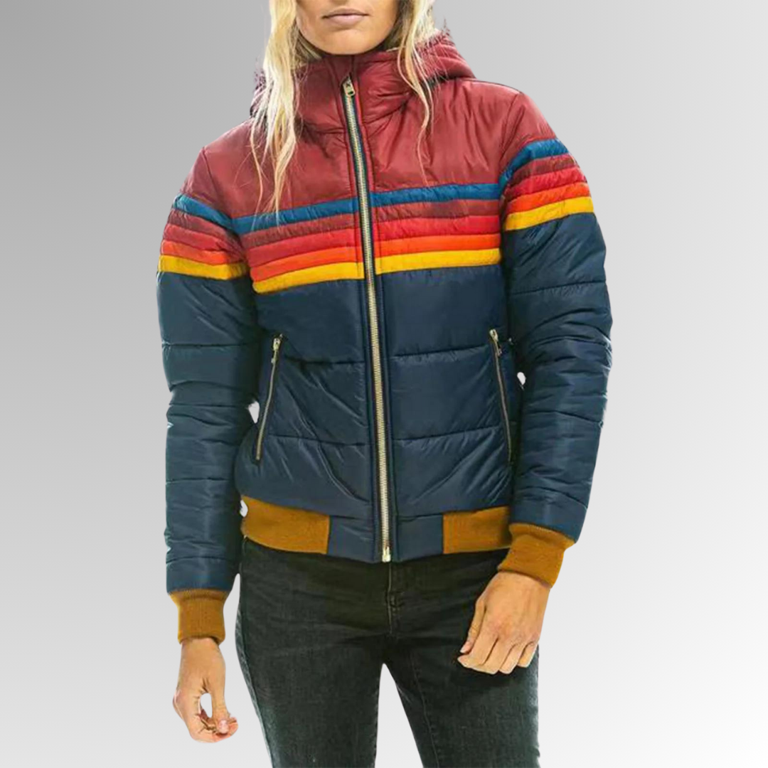 Kacob | Women's Chest Stripe Hooded Quilted Puffer Jacket