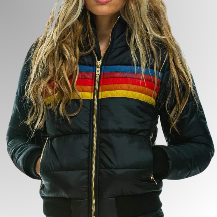 Kacob | Women's Chest Stripe Hooded Quilted Puffer Jacket