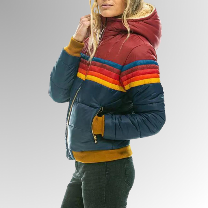 Kacob | Women's Chest Stripe Hooded Quilted Puffer Jacket