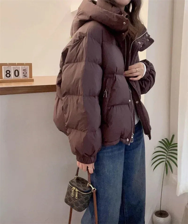Kacob | Women's High Neck Hooded Boxy Puffer Jacket