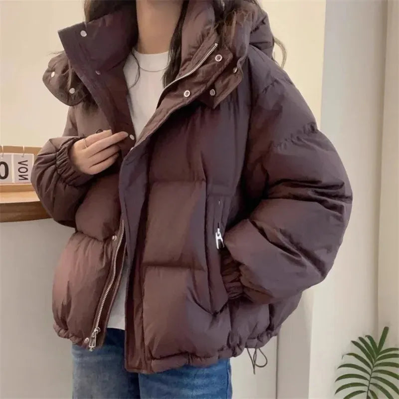 Kacob | Women's High Neck Hooded Boxy Puffer Jacket