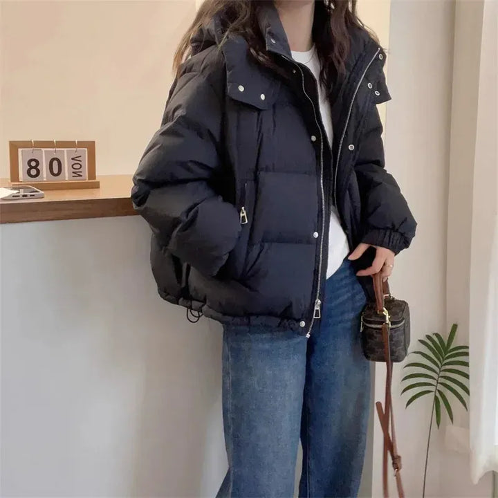 Kacob | Women's High Neck Hooded Boxy Puffer Jacket