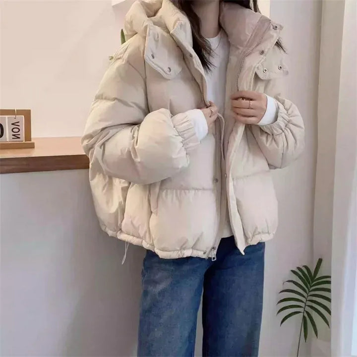Kacob | Women's High Neck Hooded Boxy Puffer Jacket