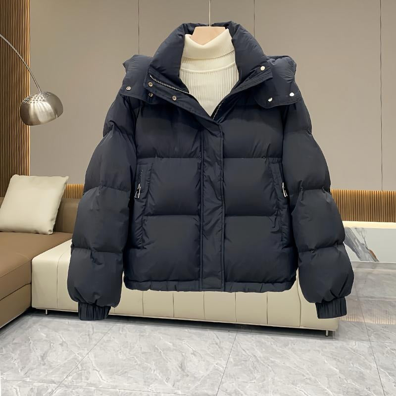 Kacob | Women's High Neck Hooded Boxy Puffer Jacket