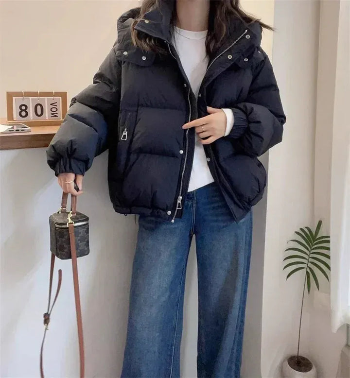 Kacob | Women's High Neck Hooded Boxy Puffer Jacket