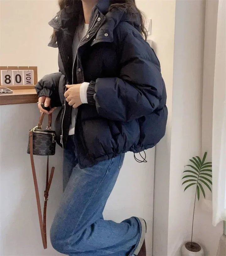 Kacob | Women's High Neck Hooded Boxy Puffer Jacket