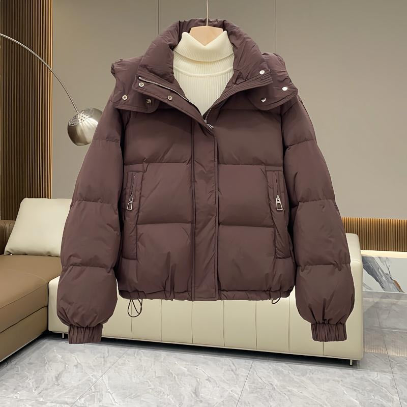 Kacob | Women's High Neck Hooded Boxy Puffer Jacket
