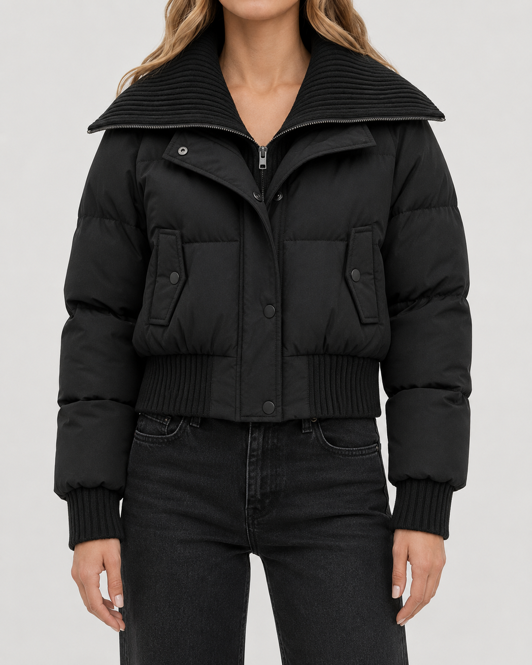 Kacob | Women's Knit Collar Cropped Puffer Jacket