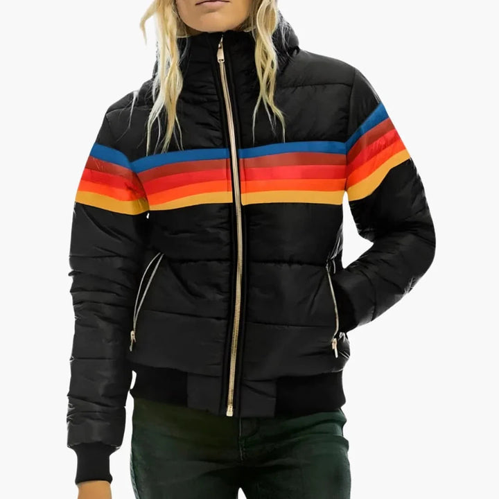 Kacob | Women's Rainbow Stripe Hooded Puffer Jacket