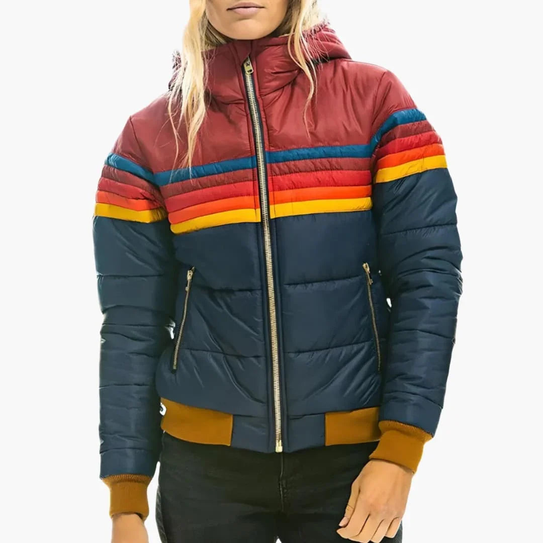 Kacob | Women's Rainbow Stripe Hooded Puffer Jacket