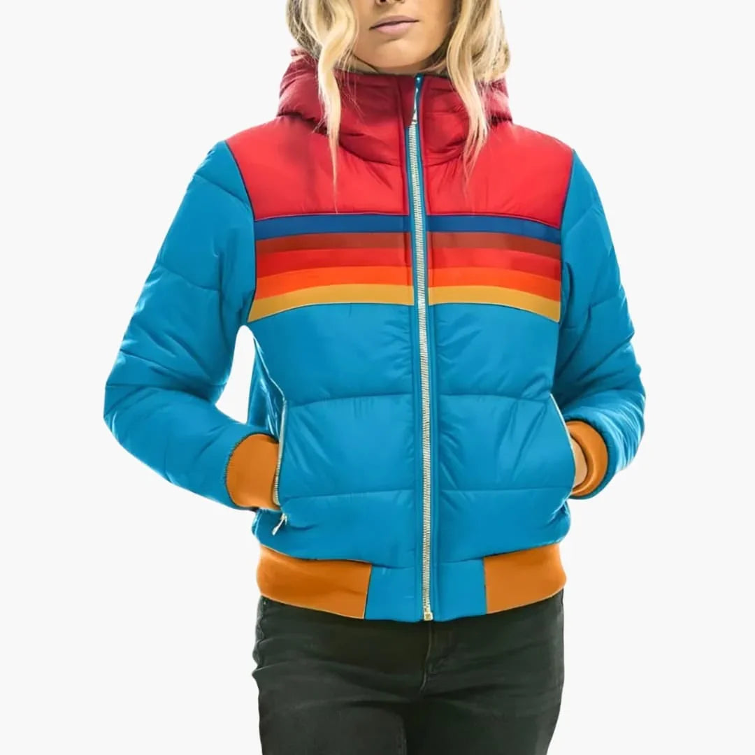 Kacob | Women's Rainbow Stripe Hooded Puffer Jacket