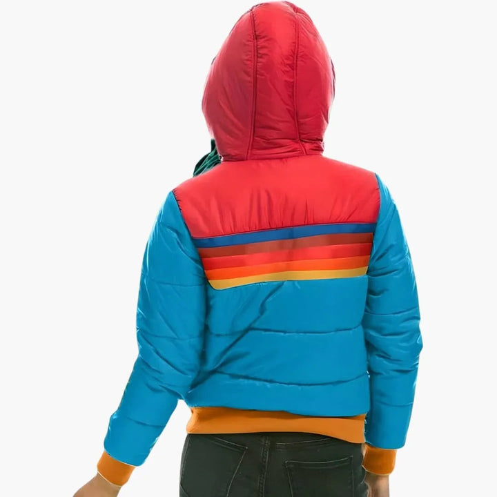 Kacob | Women's Rainbow Stripe Hooded Puffer Jacket