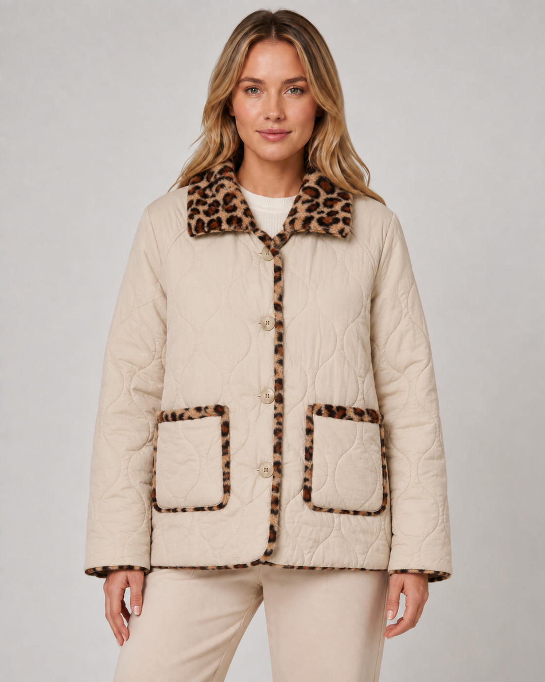 Kacob | Women's Reversible Leopard Print Quilted Jacket