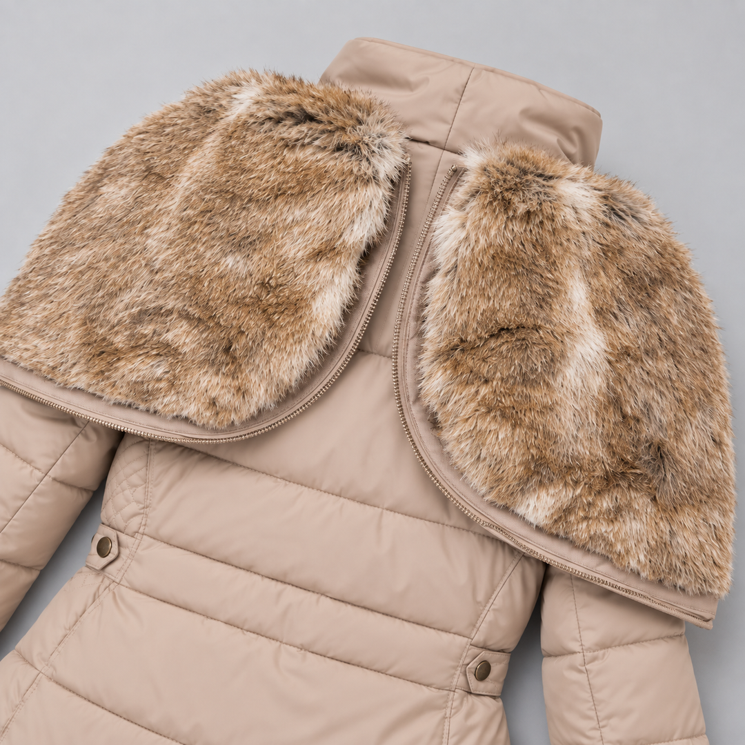 Kacob | Women's Fitted Puffer Winter Jacket with Faux Fur Lined Hood – Quilted Padded Short Coat