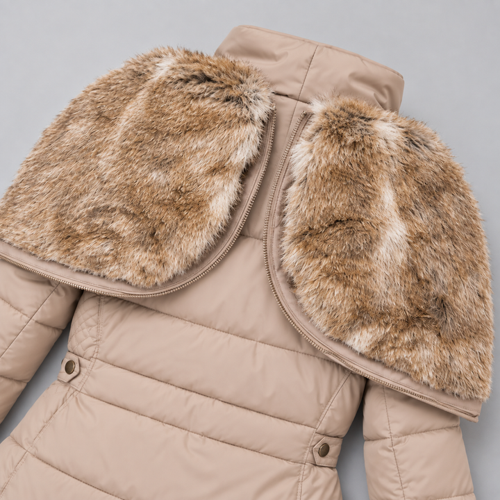 Kacob | Women's Fitted Puffer Winter Jacket with Faux Fur Lined Hood – Quilted Padded Short Coat
