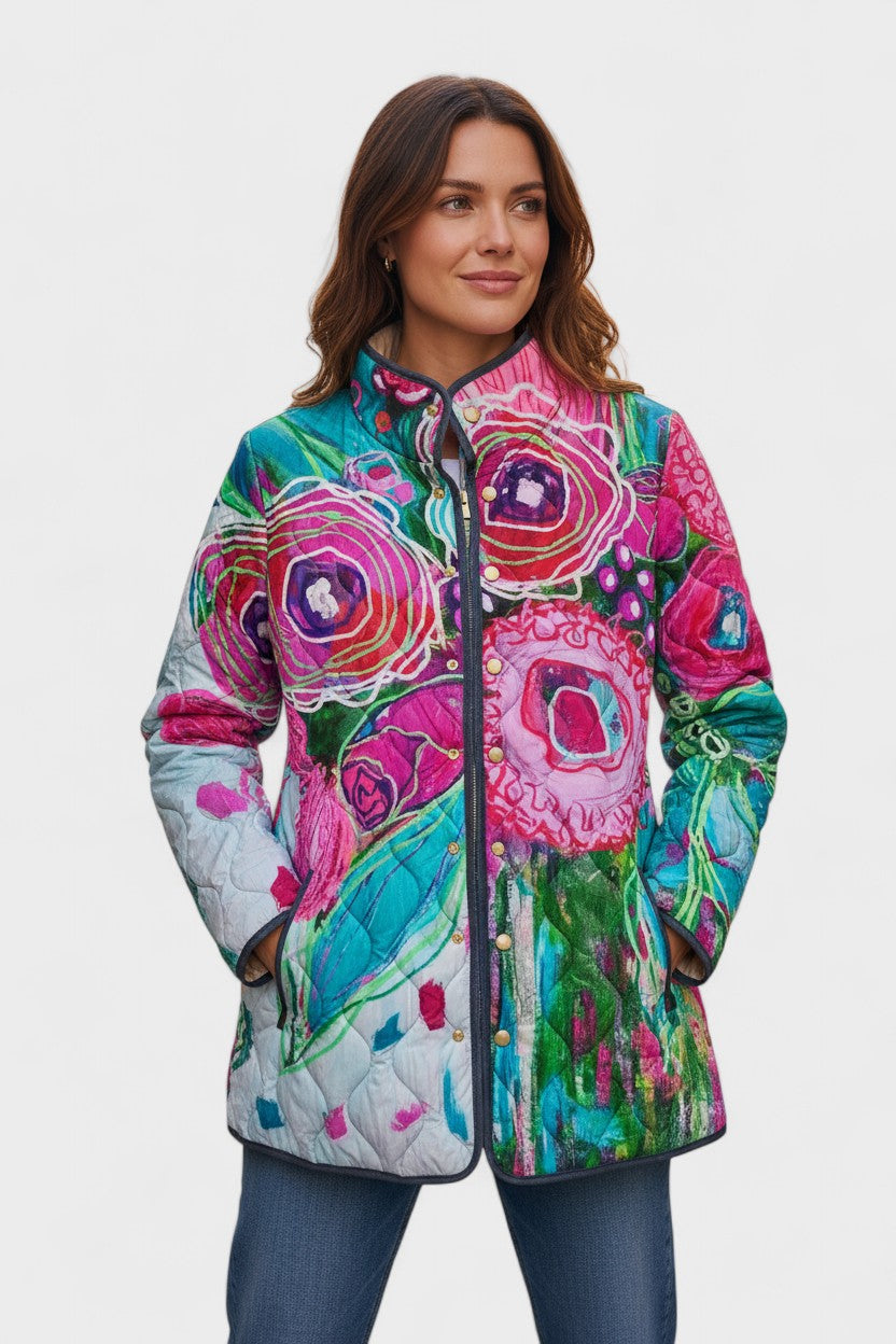 Giacca Trapuntata Fiori Rosa Rosalind – Bottega Moretti