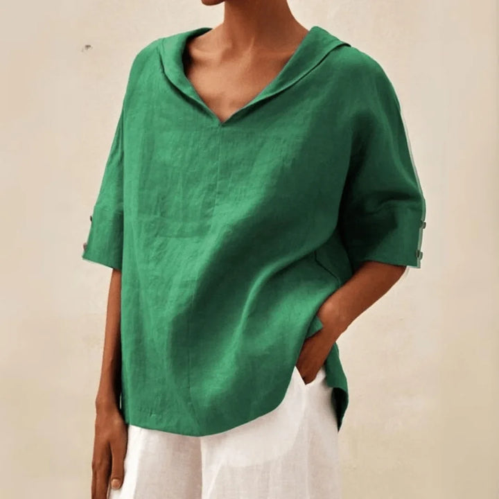 Linen V-Neck Hooded Tunic Top for Women