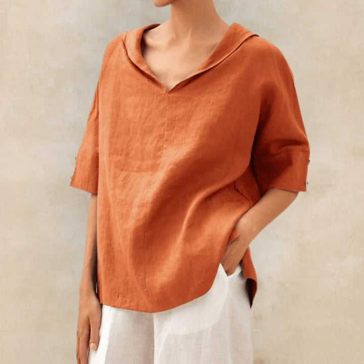 Linen V-Neck Hooded Tunic Top for Women