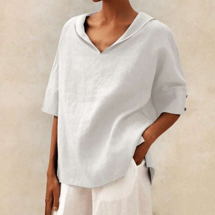 Linen V-Neck Hooded Tunic Top for Women