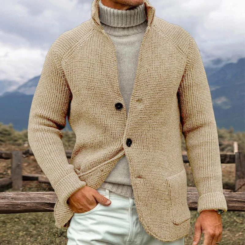 Cardigan Autunnale a Maniche Lunghe in Maglia con Tasche e Materiali Termici