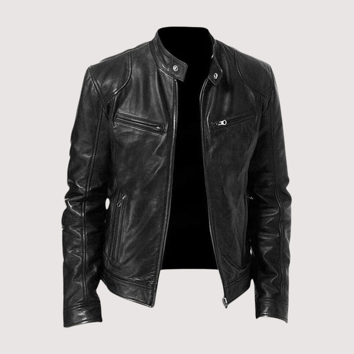 Kacob | Men's Faux Leather Biker Jacket – Zip-Up Collared Moto Jacket