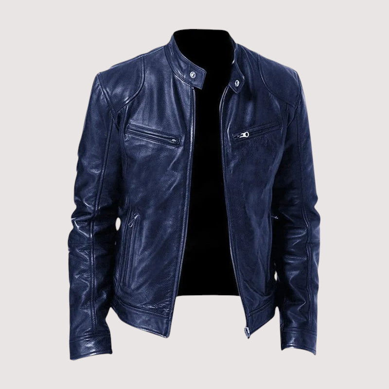 Kacob | Men's Faux Leather Biker Jacket – Zip-Up Collared Moto Jacket