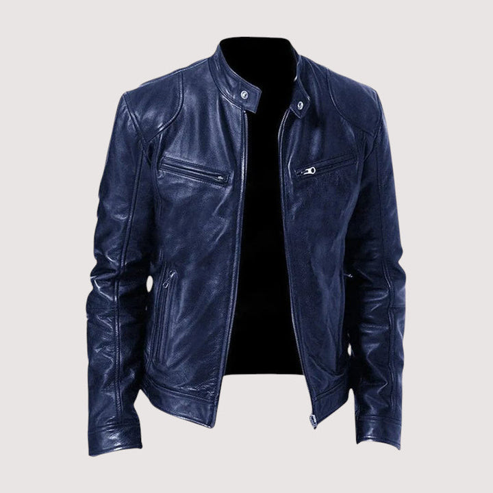 Kacob | Men's Faux Leather Biker Jacket – Zip-Up Collared Moto Jacket