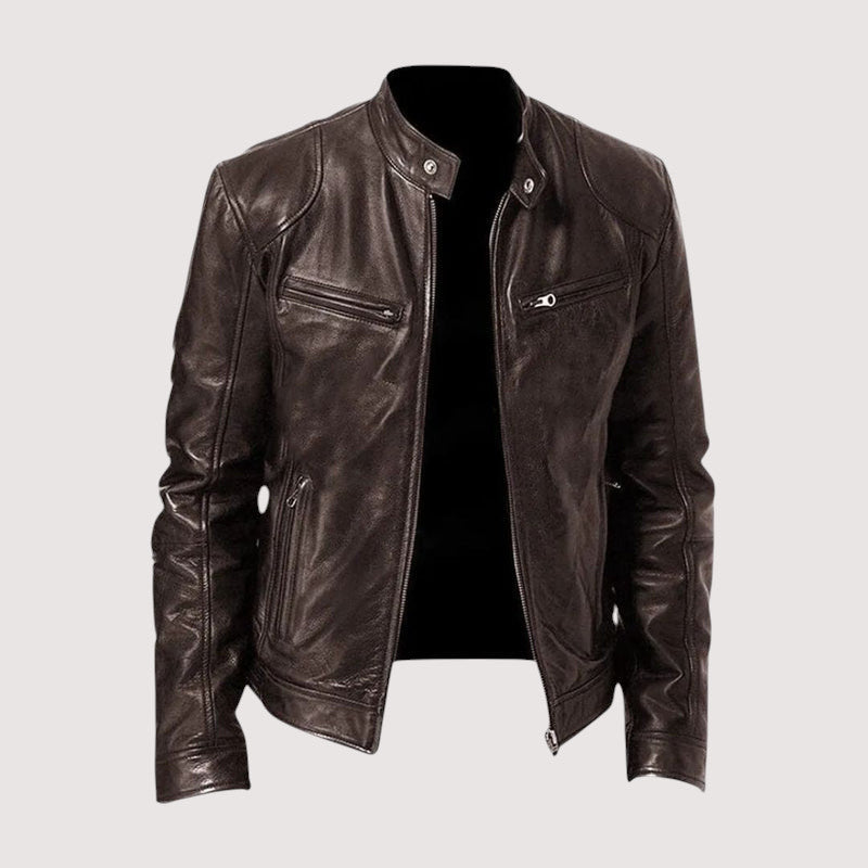 Kacob | Men's Faux Leather Biker Jacket – Zip-Up Collared Moto Jacket
