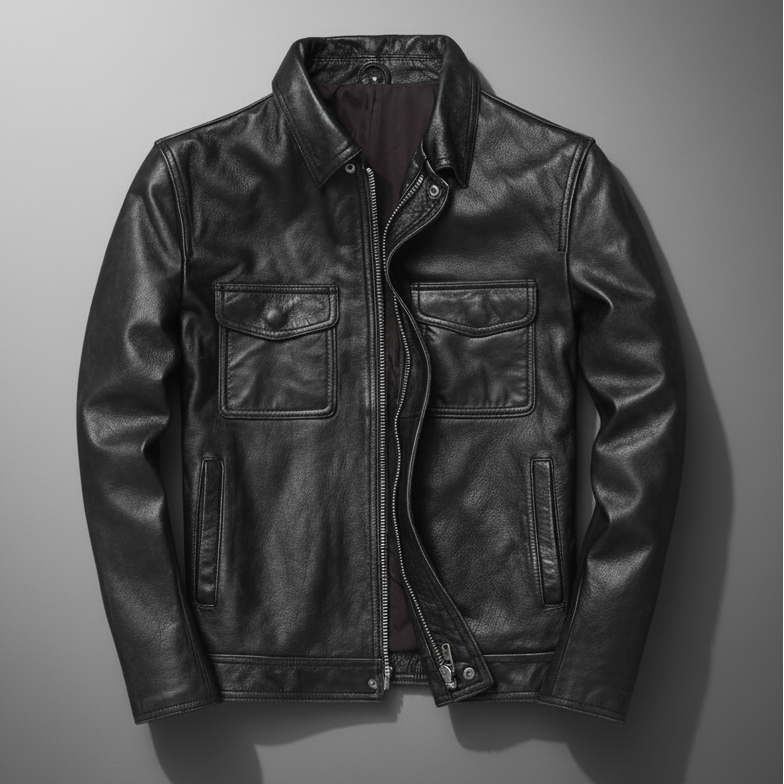 Kacob | Men's Faux Leather Field Jacket – Utility Pocket Collared Jacket