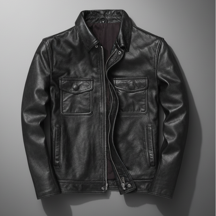 Kacob | Men's Faux Leather Field Jacket – Utility Pocket Collared Jacket