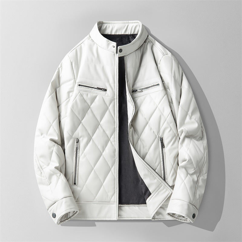 Kacob | Men's Quilted Faux Leather Jacket – Padded Panel Zip-Up Jacket