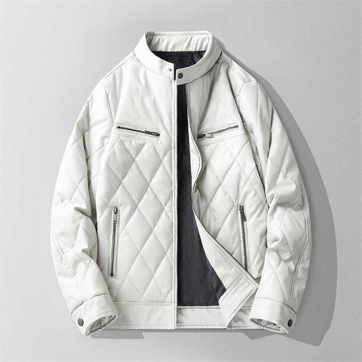 Kacob | Men's Quilted Faux Leather Jacket – Padded Panel Zip-Up Jacket