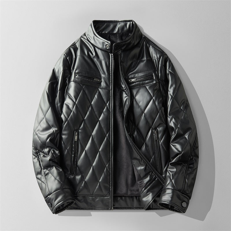 Kacob | Men's Quilted Faux Leather Jacket – Padded Panel Zip-Up Jacket