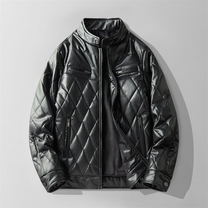 Kacob | Men's Quilted Faux Leather Jacket – Padded Panel Zip-Up Jacket