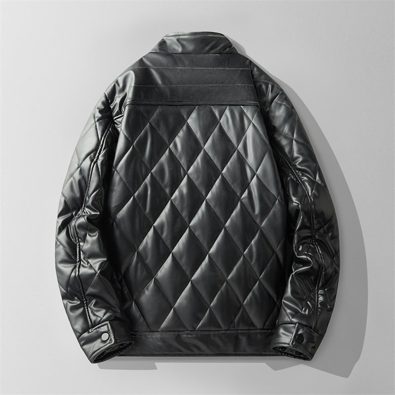 Kacob | Men's Quilted Faux Leather Jacket – Padded Panel Zip-Up Jacket