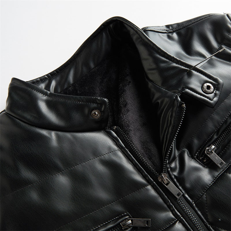 Kacob | Men's Quilted Faux Leather Jacket – Padded Panel Zip-Up Jacket