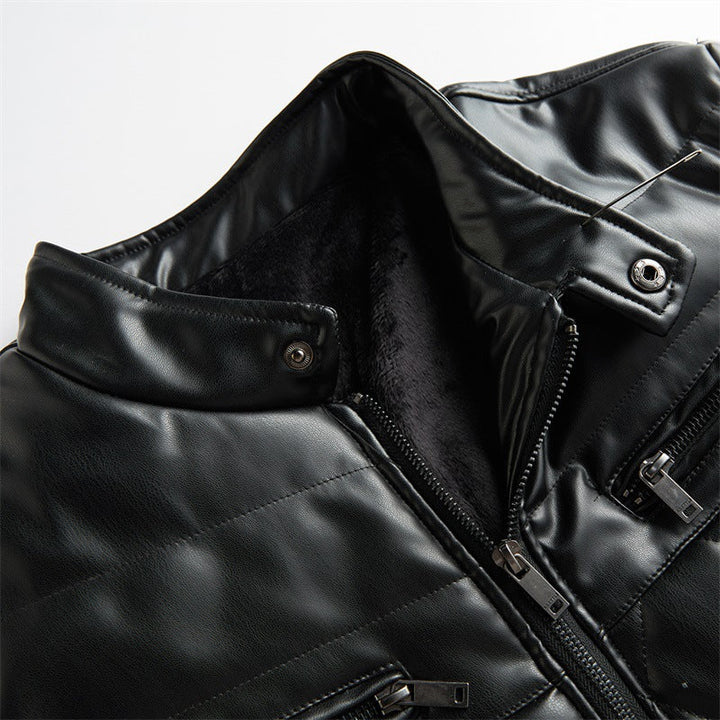 Kacob | Men's Quilted Faux Leather Jacket – Padded Panel Zip-Up Jacket