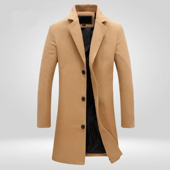 Kacob | Men's Single Breasted Long Coat – Knee Length Notch Lapel Overcoat